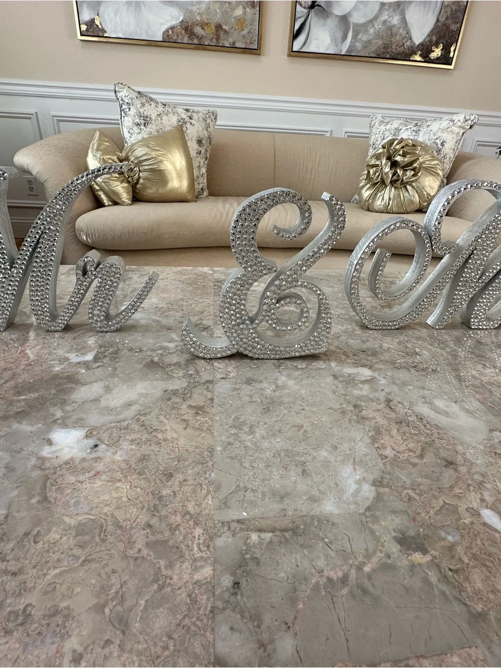 Mr & Mrs Rhinestone Script Wedding Sign - Silver